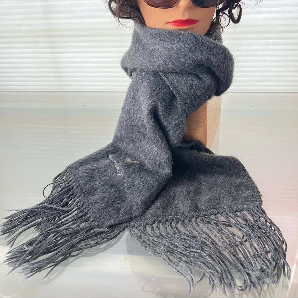 🦙🇵🇪 Long Dark Gray 100% Alpaca Peruvian Scarf with Fringe by Alpaca Camargo